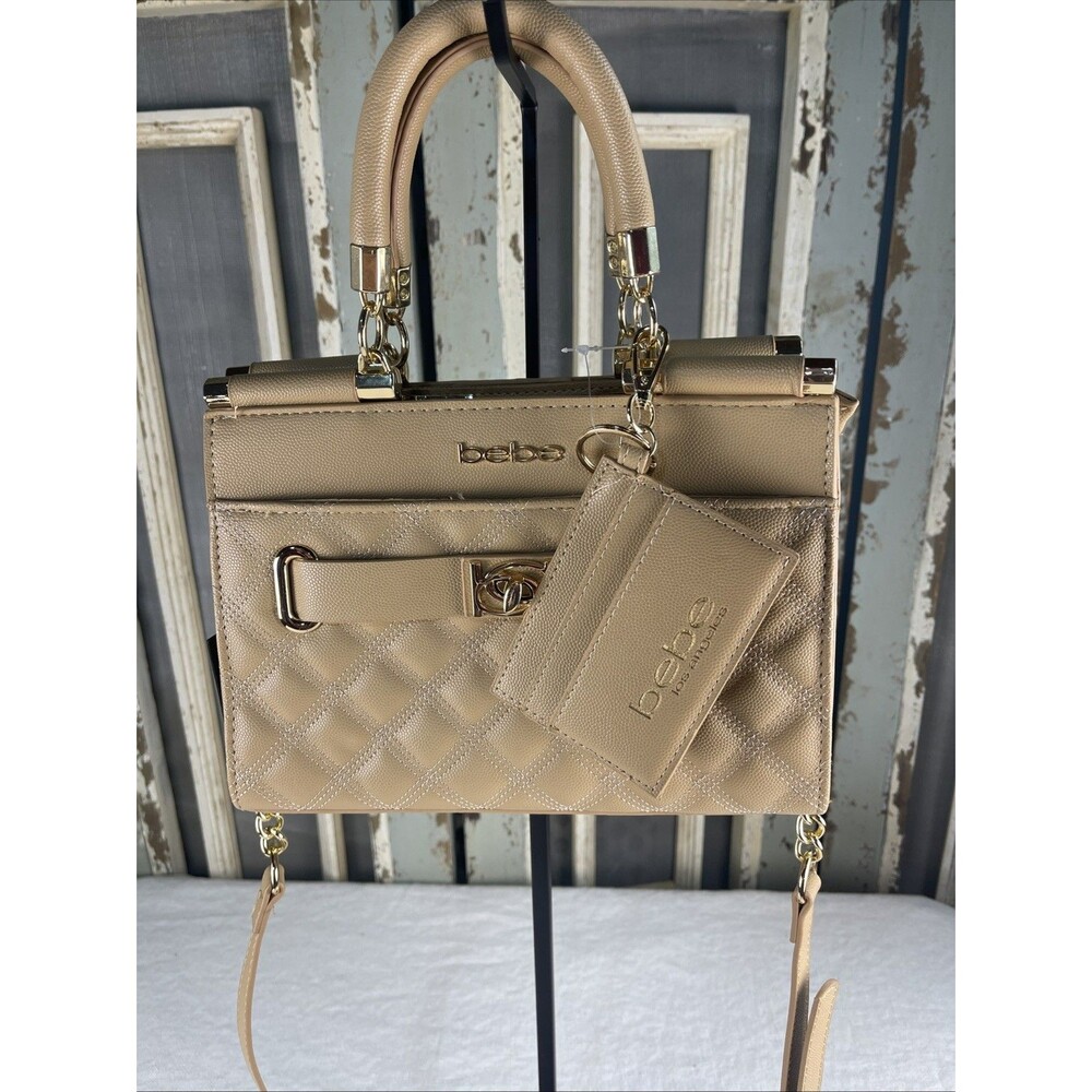 NEW Bebe Alex Quilted Satchel with Card Case Almond 6.5"H x 9.5"W x 2.5"D